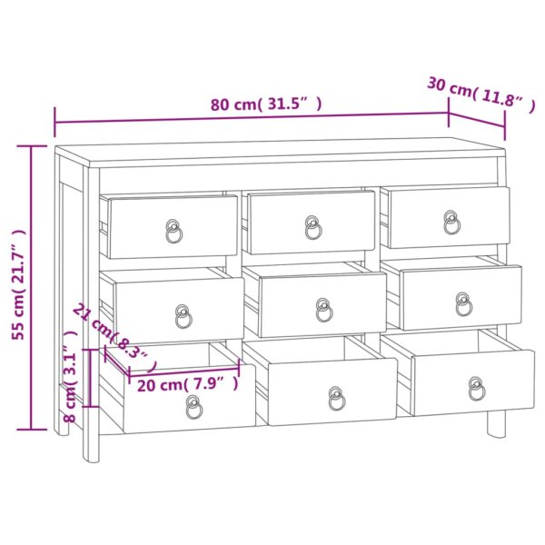 vidaXL Chest of Drawers 31.5"x11.8"x21.7" Solid Wood Teak - Image 8