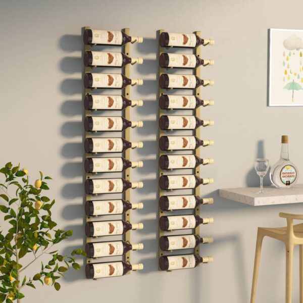 vidaXL Wall Mounted Wine Rack for 12 Bottles 2 pcs Gold Iron