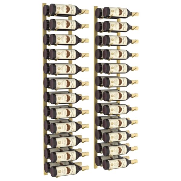 vidaXL Wall Mounted Wine Rack for 24 Bottles 2 pcs Gold Iron - Image 3