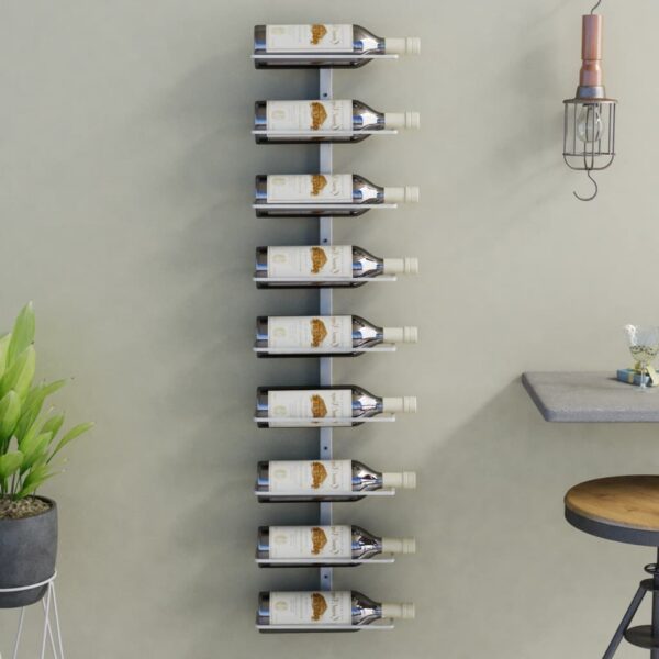 vidaXL Wall-mounted Wine Rack for 9 Bottles White Iron