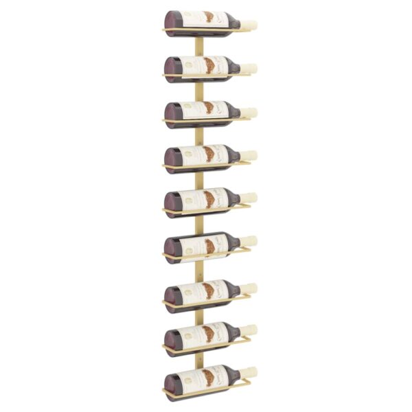 vidaXL Wall-mounted Wine Rack for 9 Bottles Gold Iron - Image 3