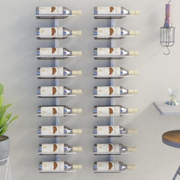 vidaXL Wall-mounted Wine Rack for 9 Bottles 2 pcs White Iron