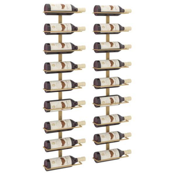 vidaXL Wall-mounted Wine Rack for 9 Bottles 2 pcs Gold Iron - Image 3