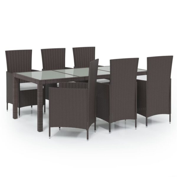 vidaXL 7 Piece Patio Dining Set with Cushions Poly Rattan Brown - Image 2