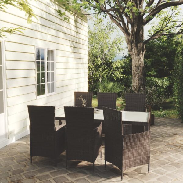 vidaXL 7 Piece Patio Dining Set with Cushions Poly Rattan Brown