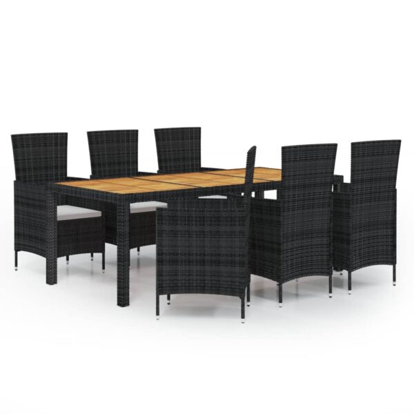 vidaXL 7 Piece Patio Dining Set with Cushions Poly Rattan Black - Image 2