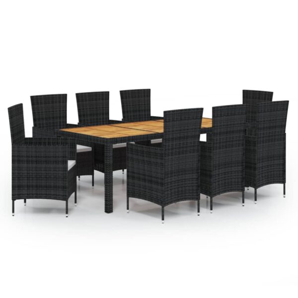 vidaXL 9 Piece Patio Dining Set with Cushions Poly Rattan Black - Image 2