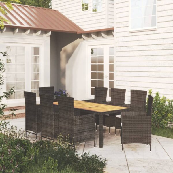 vidaXL 9 Piece Patio Dining Set with Cushions Poly Rattan Black