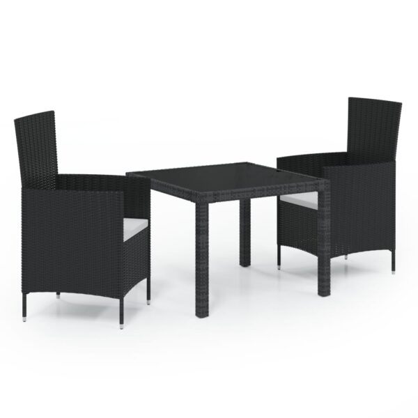 vidaXL 3 Piece Patio Dining Set with Cushions Poly Rattan Black - Image 2