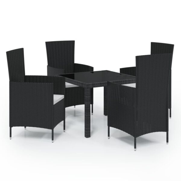 vidaXL 5 Piece Patio Dining Set with Cushions Poly Rattan Black - Image 2