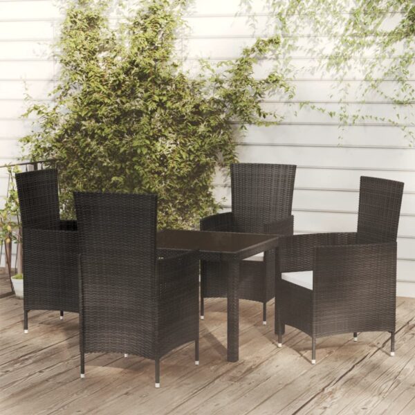 vidaXL 5 Piece Patio Dining Set with Cushions Poly Rattan Black