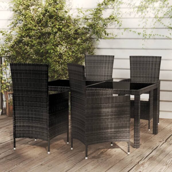 vidaXL 5 Piece Patio Dining Set with Cushions Poly Rattan Black