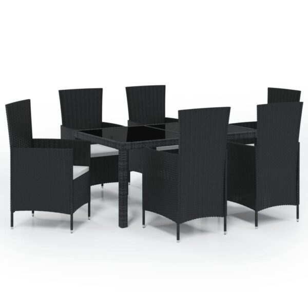 vidaXL 7 Piece Patio Dining Set with Cushions Poly Rattan Black - Image 2