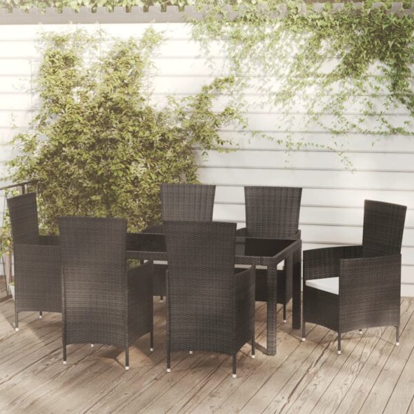 vidaXL 7 Piece Patio Dining Set with Cushions Poly Rattan Black