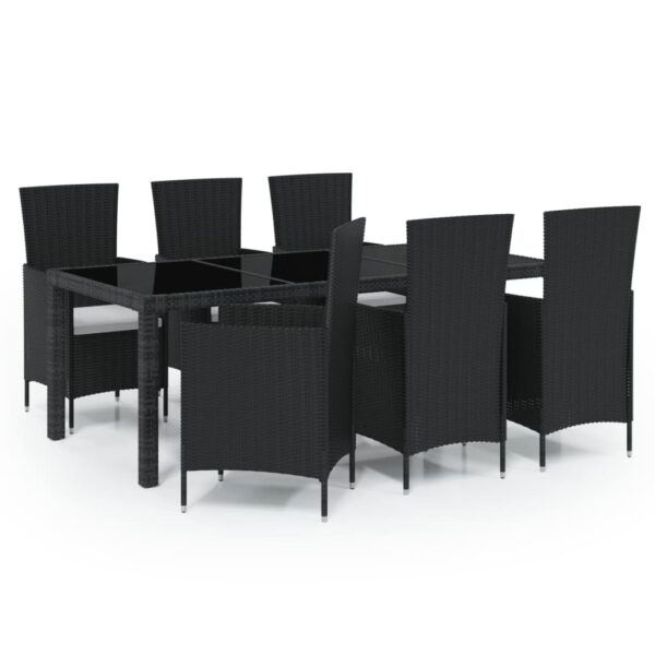 vidaXL 7 Piece Patio Dining Set with Cushions Poly Rattan Black - Image 2