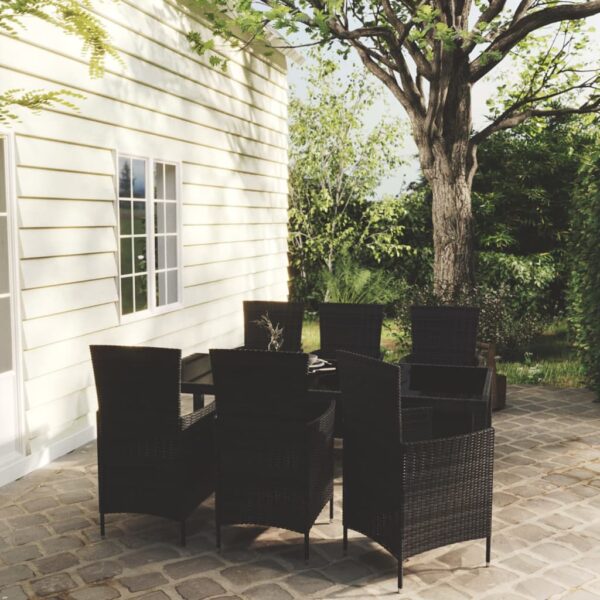 vidaXL 7 Piece Patio Dining Set with Cushions Poly Rattan Black