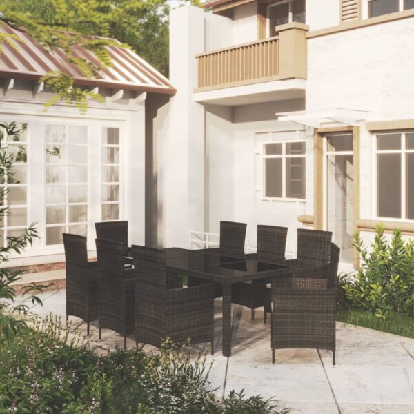 vidaXL 9 Piece Patio Dining Set with Cushions Poly Rattan