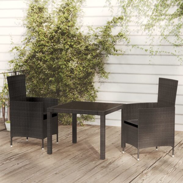 vidaXL 3 Piece Patio Dining Set with Cushions Poly Rattan Black