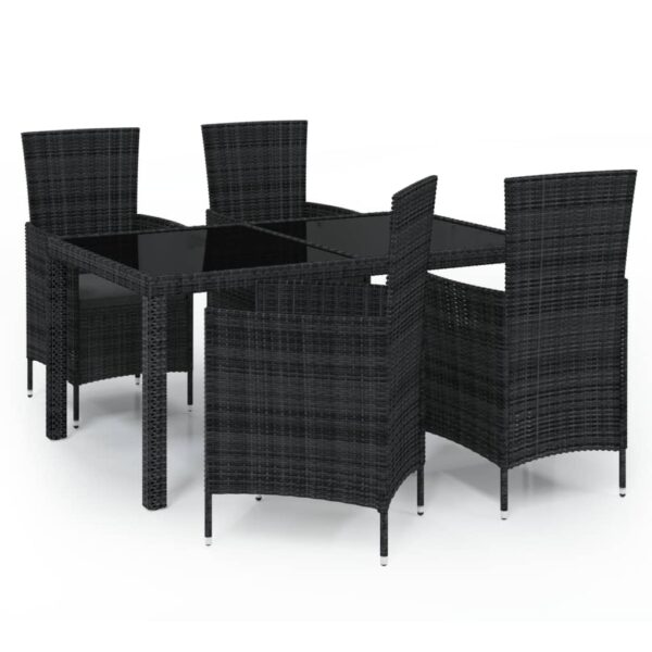 vidaXL 5 Piece Patio Dining Set with Cushions Poly Rattan Black - Image 2