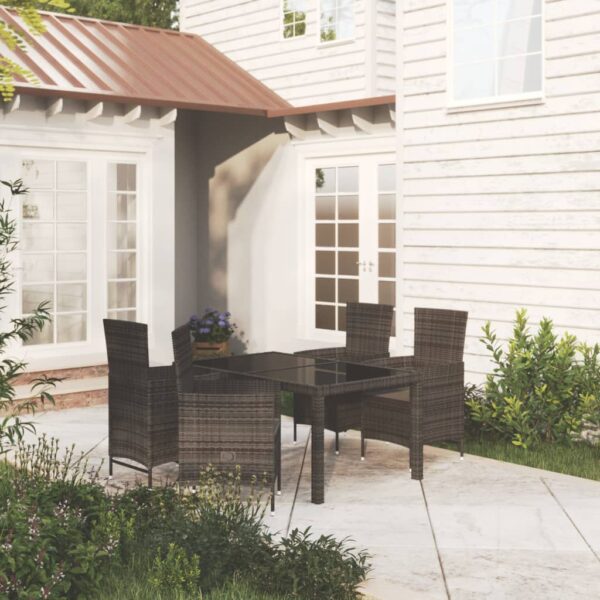 vidaXL 5 Piece Patio Dining Set with Cushions Poly Rattan Black