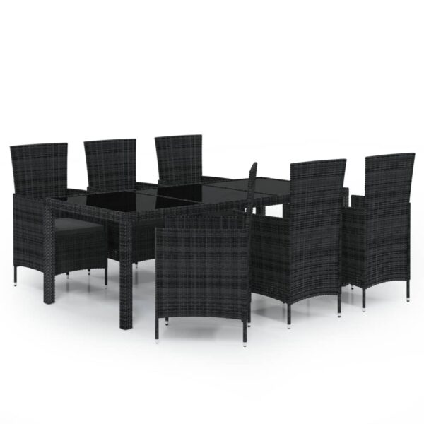 vidaXL 7 Piece Patio Dining Set with Cushions Poly Rattan Black - Image 2