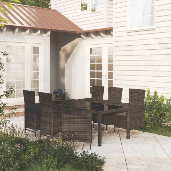 vidaXL 7 Piece Patio Dining Set with Cushions Poly Rattan Black