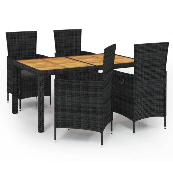 vidaXL 5 Piece Patio Dining Set with Cushions Poly Rattan Black - Image 2