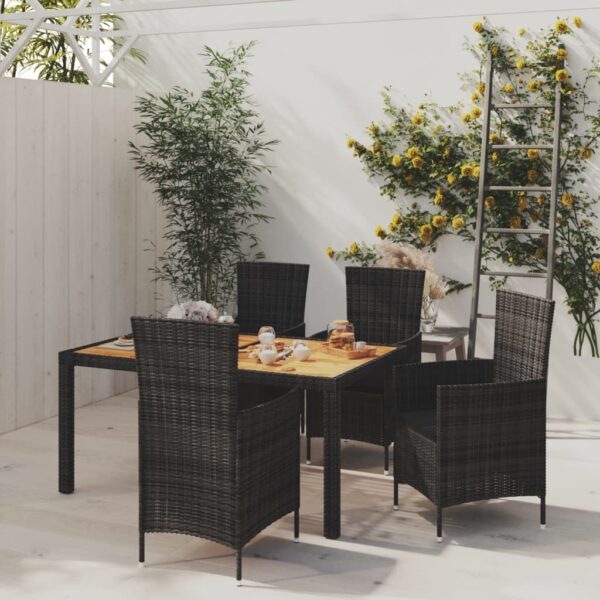 vidaXL 5 Piece Patio Dining Set with Cushions Poly Rattan Black