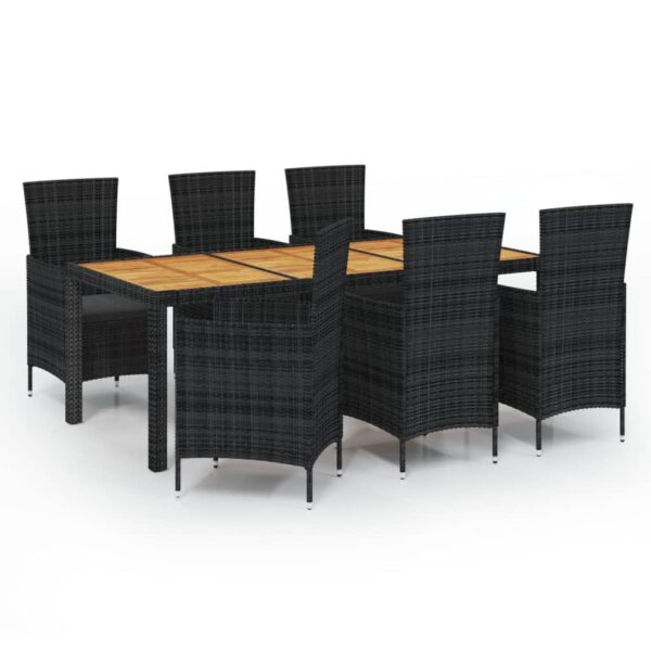 vidaXL 7 Piece Patio Dining Set with Cushions Poly Rattan Black - Image 2