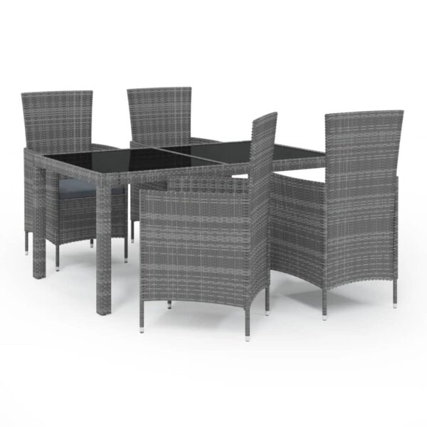 vidaXL 5 Piece Patio Dining Set with Cushions Poly Rattan Gray - Image 2