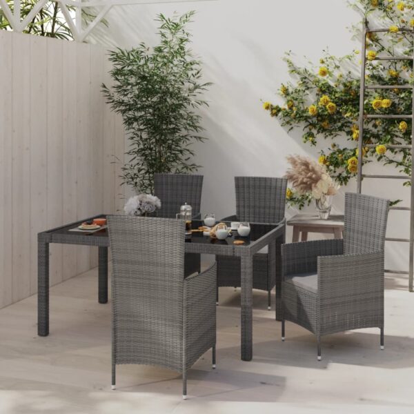 vidaXL 5 Piece Patio Dining Set with Cushions Poly Rattan Gray