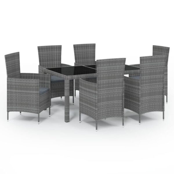 vidaXL 7 Piece Patio Dining Set with Cushions Poly Rattan Gray - Image 2