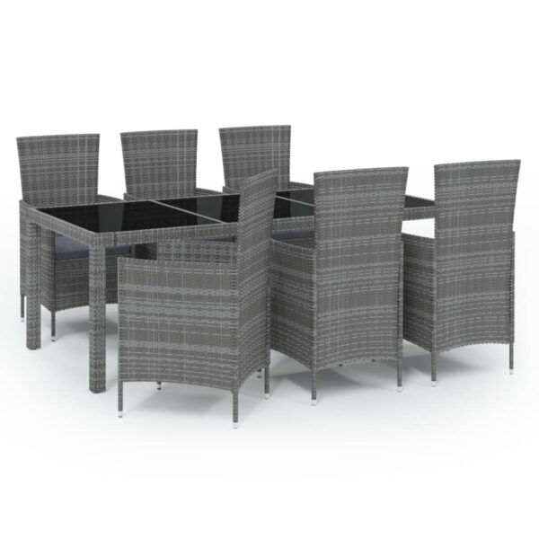 vidaXL 7 Piece Patio Dining Set with Cushions Poly Rattan Gray - Image 2