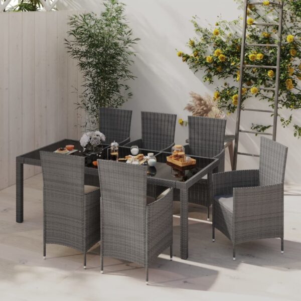 vidaXL 7 Piece Patio Dining Set with Cushions Poly Rattan Gray