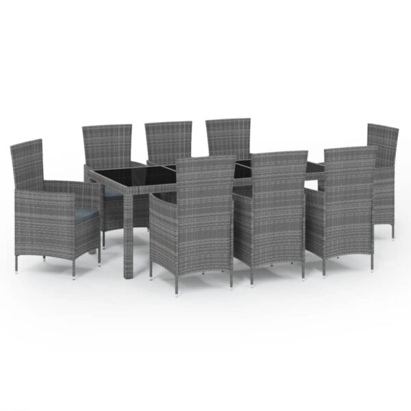 vidaXL 9 Piece Patio Dining Set with Cushions Poly Rattan Gray - Image 2