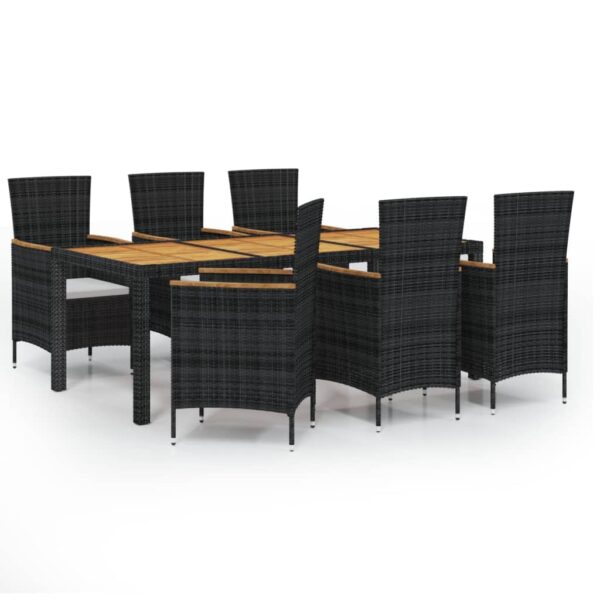 vidaXL 7 Piece Patio Dining Set with Cushions Poly Rattan Black - Image 2