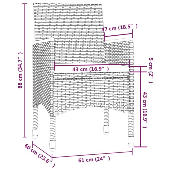 vidaXL 3 Piece Patio Dining Set with Cushions Poly Rattan Black - Image 5