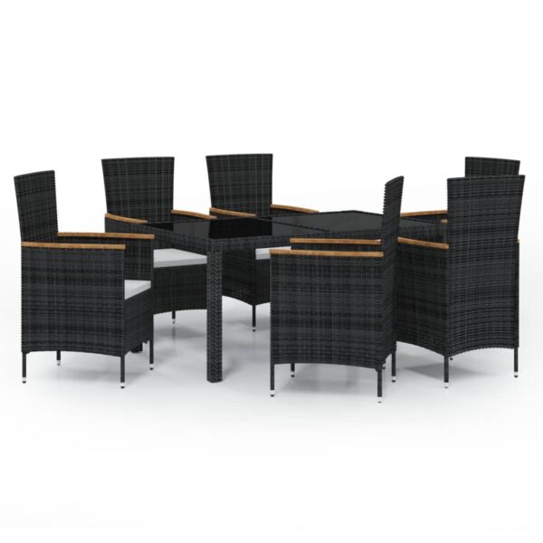 vidaXL 7 Piece Patio Dining Set with Cushions Poly Rattan Black - Image 2