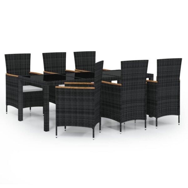 vidaXL 7 Piece Patio Dining Set with Cushions Poly Rattan Black - Image 2