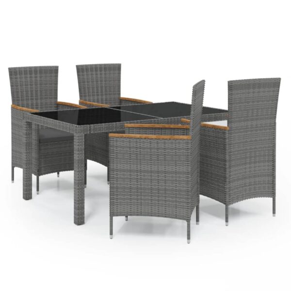 vidaXL 5 Piece Patio Dining Set with Cushions Poly Rattan Gray - Image 2