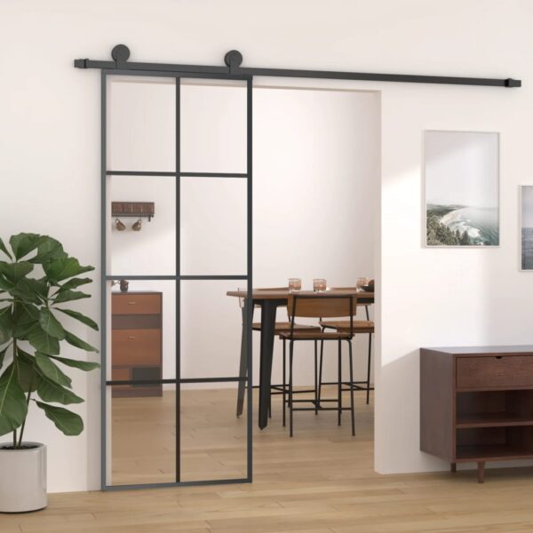 vidaXL Sliding Door Black 29.9"x80.7" ESG Glass and Aluminum