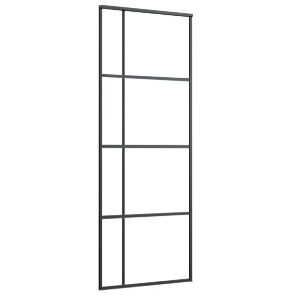 vidaXL Sliding Door Frosted ESG Glass and Aluminum 29.9"x80.7" Black - Image 2