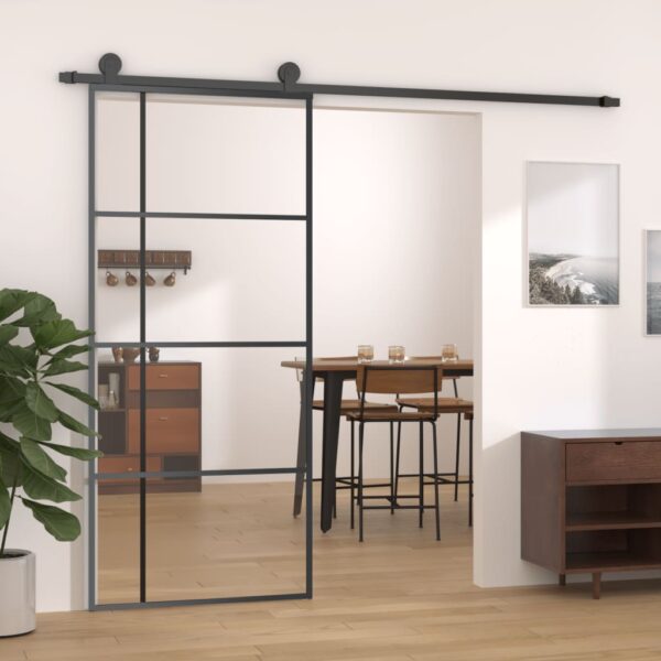 vidaXL Sliding Door ESG Glass and Aluminum 35.4"x80.7" Black