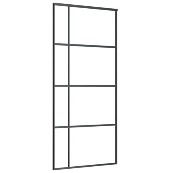 vidaXL Sliding Door Frosted ESG Glass and Aluminum 35.4"x80.7" Black - Image 2