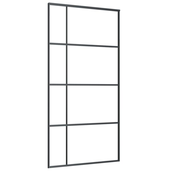 vidaXL Sliding Door Frosted ESG Glass and Aluminum 40.4"x80.7" Black - Image 2