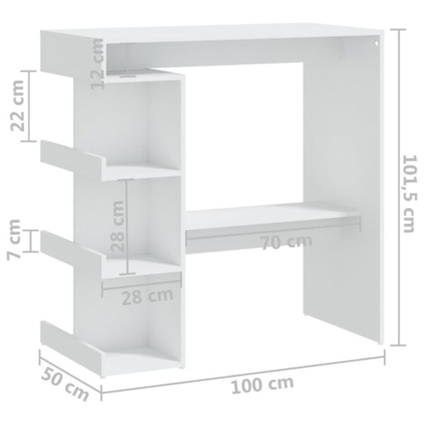 vidaXL Bar Table with Storage Rack White 39.4"x19.7"x40" Engineered Wood - Image 7