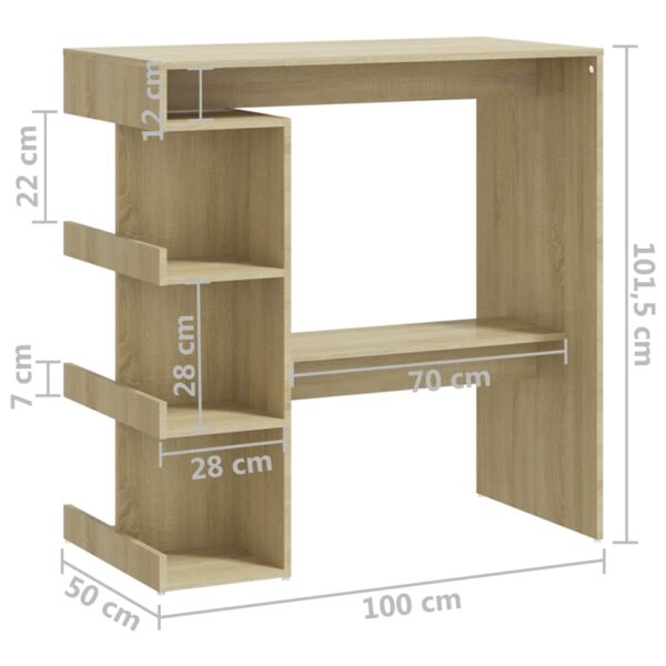 vidaXL Bar Table with Storage Rack Sonoma Oak 39.4"x19.7"x40" Engineered Wood - Image 7