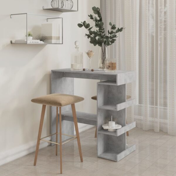 vidaXL Bar Table with Storage Rack Concrete Gray 39.4"x19.7"x40"Engineered Wood - Image 3