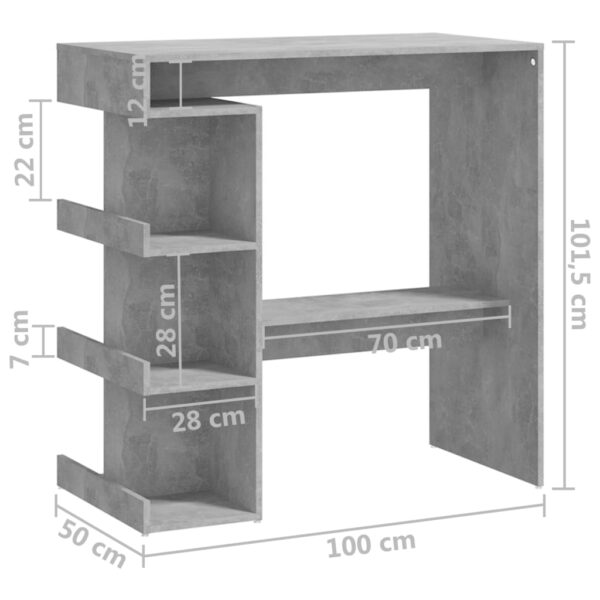 vidaXL Bar Table with Storage Rack Concrete Gray 39.4"x19.7"x40"Engineered Wood - Image 7