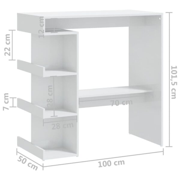 vidaXL Bar Table with Storage Rack High Gloss White 39.4"x19.7"x40" - Image 7